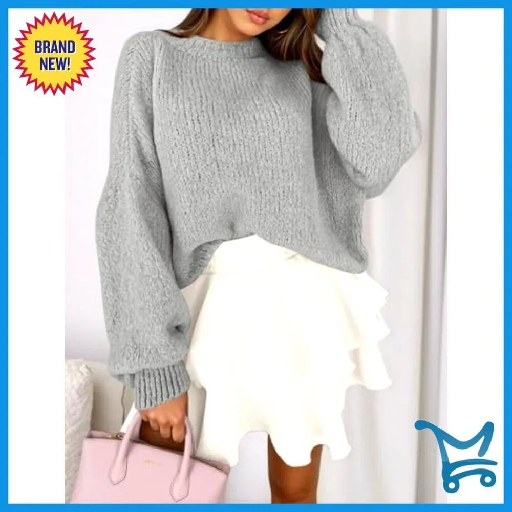 Chunky Knit Oversized Pullover Sweater Crew Neck Long Sleeve Fall Winter Fashion
